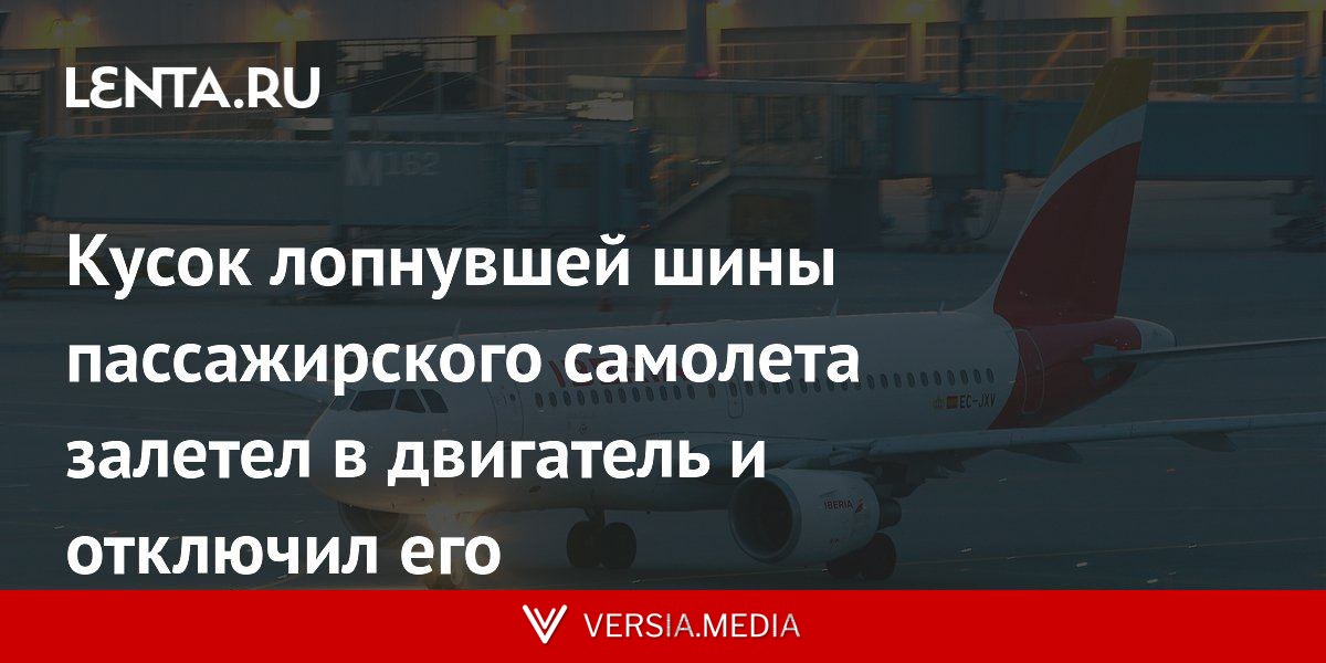 Кусок лопнувшей шины пассажирского самолета залетел в двигатель и отключил его